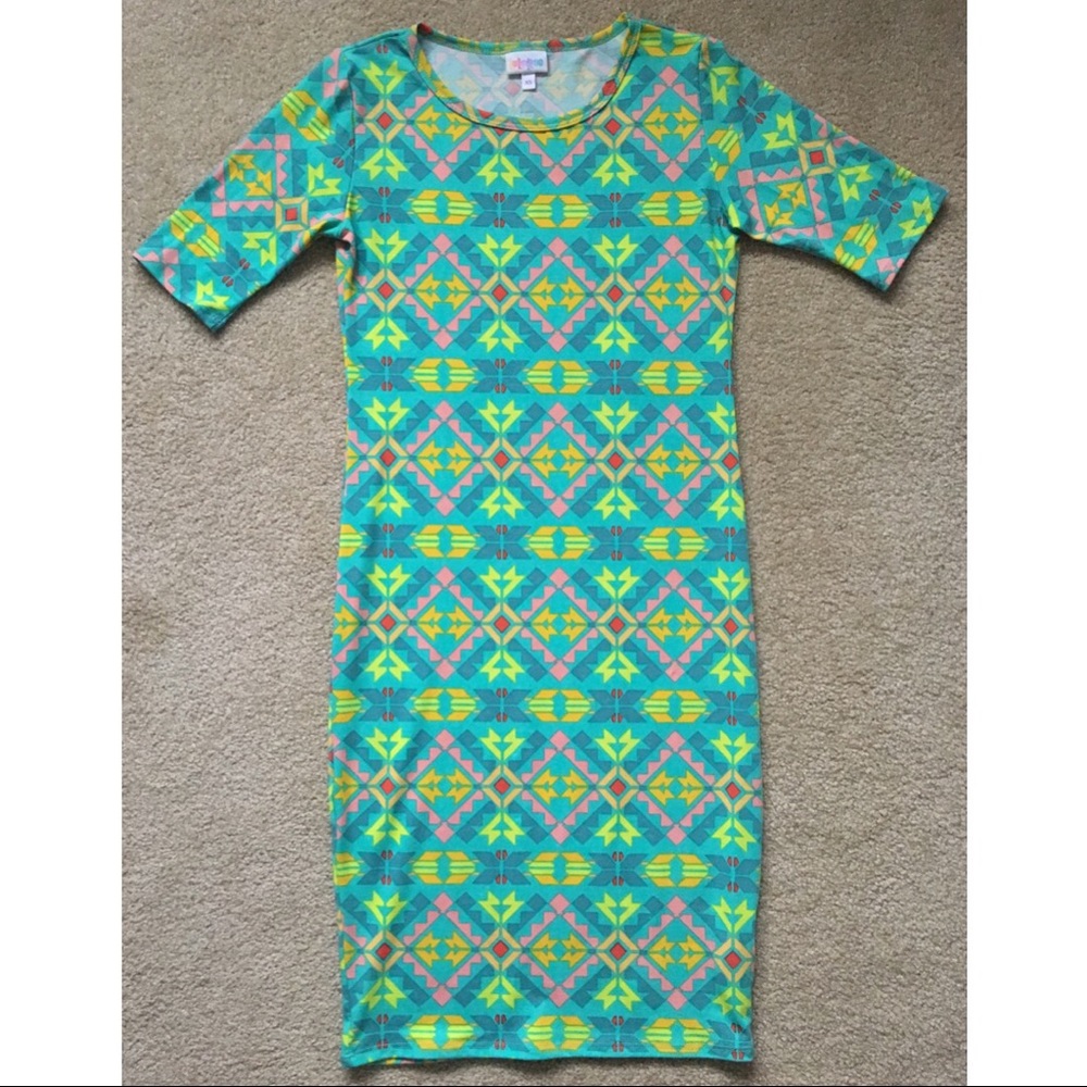 Neon Aztec Print LuLaRoe Julia Dress
